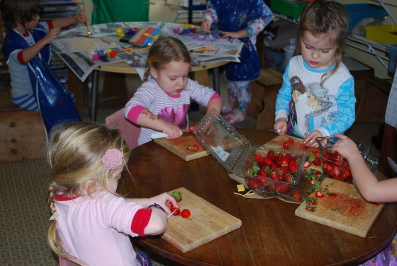 cutting fruit for snack